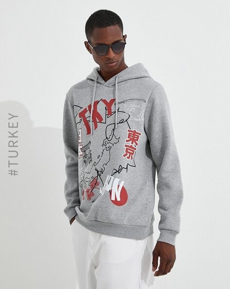 Graphic Print Drawstring Hoodie