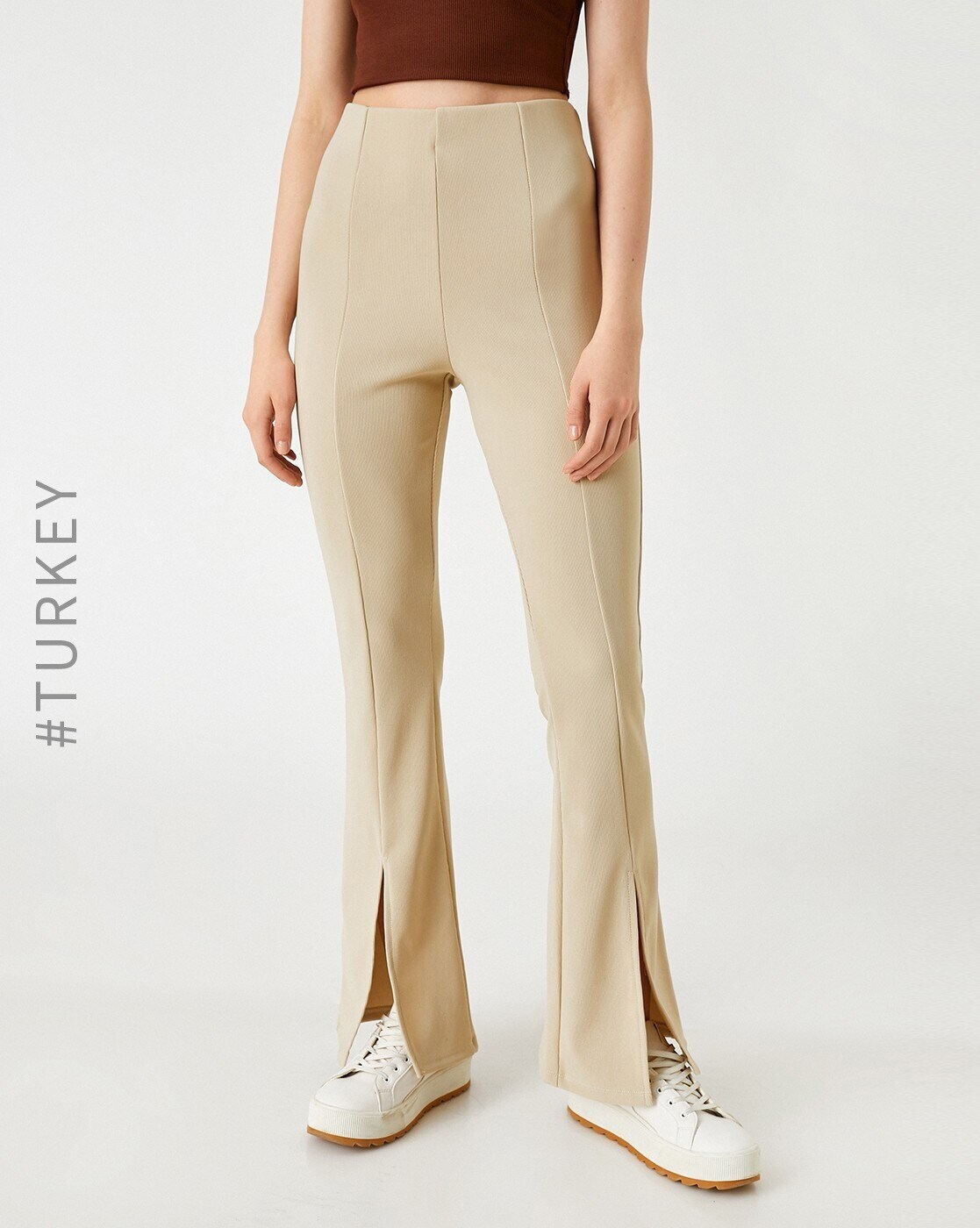 Women Taupe Smart Flared Solid Parallel Trousers