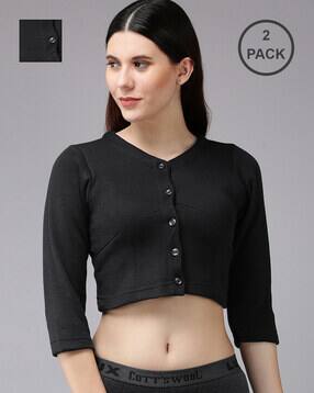 lux cott's wool Pack of 2 Button-Down Thermal Tops with Bracelet Sleeves-picture-52