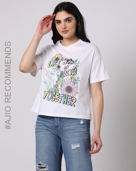 Yellow Print Casual Short Sleeves Round Neck Women Slim Fit T-Shirt -  Selling Fast at Pantaloons.com