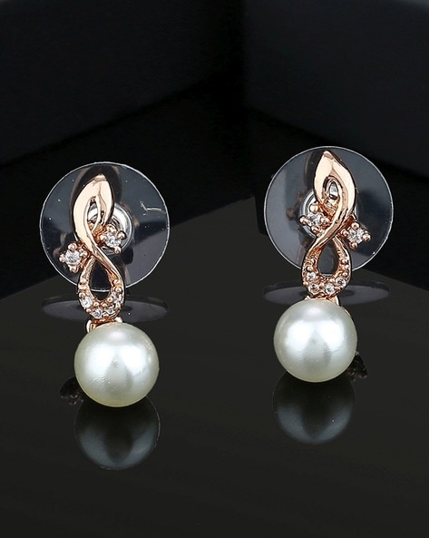18kt Rose gold Diamond And Pearl Dangling Earrings - Pearl Earrings -  Earrings - Fashion Jewelry