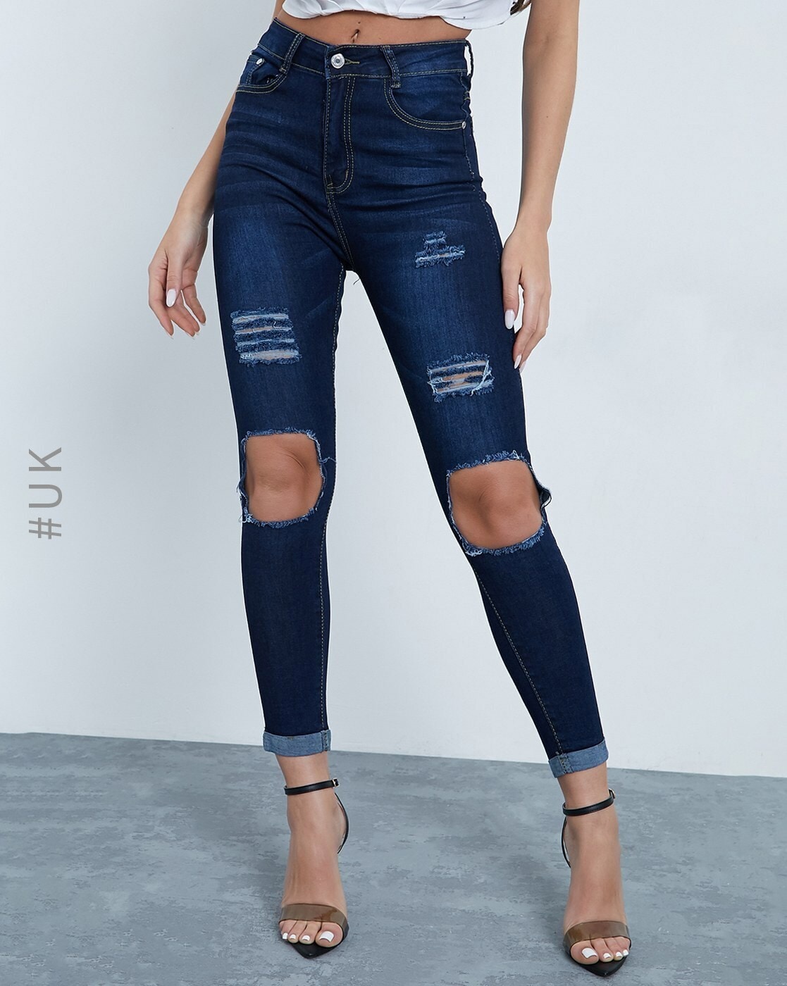 Skinny High Waisted Denim Asymmetrical Jeans With Extreme Slit And Ripped  Details For Women Sexy, Slimming, And Hollow Out Design From Luote, $20.8 |  DHgate.Com