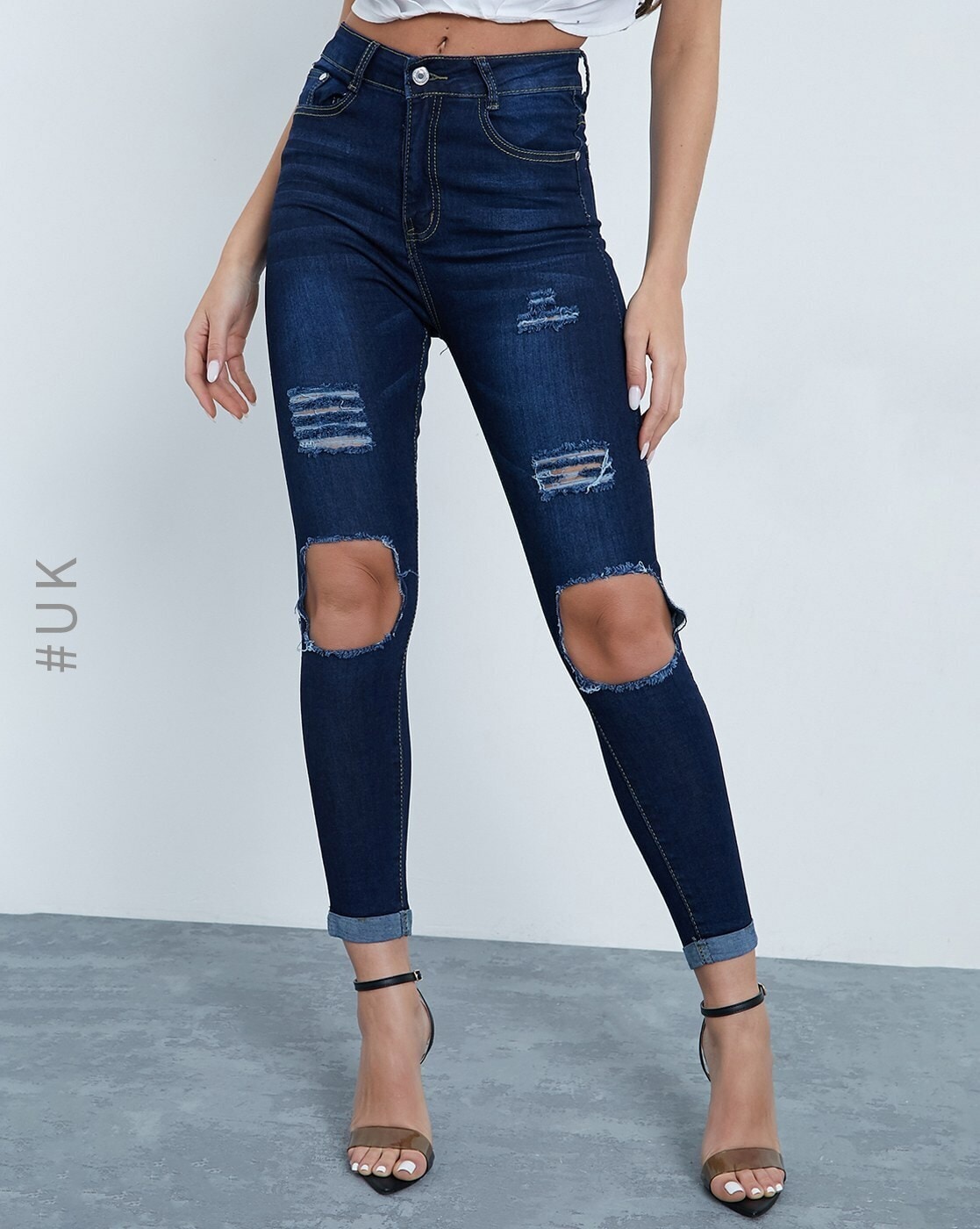 Dark wash 2024 distressed jeans