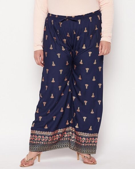 Floral Printed Palazzos with Elasticated Drawstring Waist Price in India