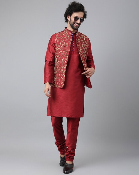 Kurta waistcoat and online pyjama set