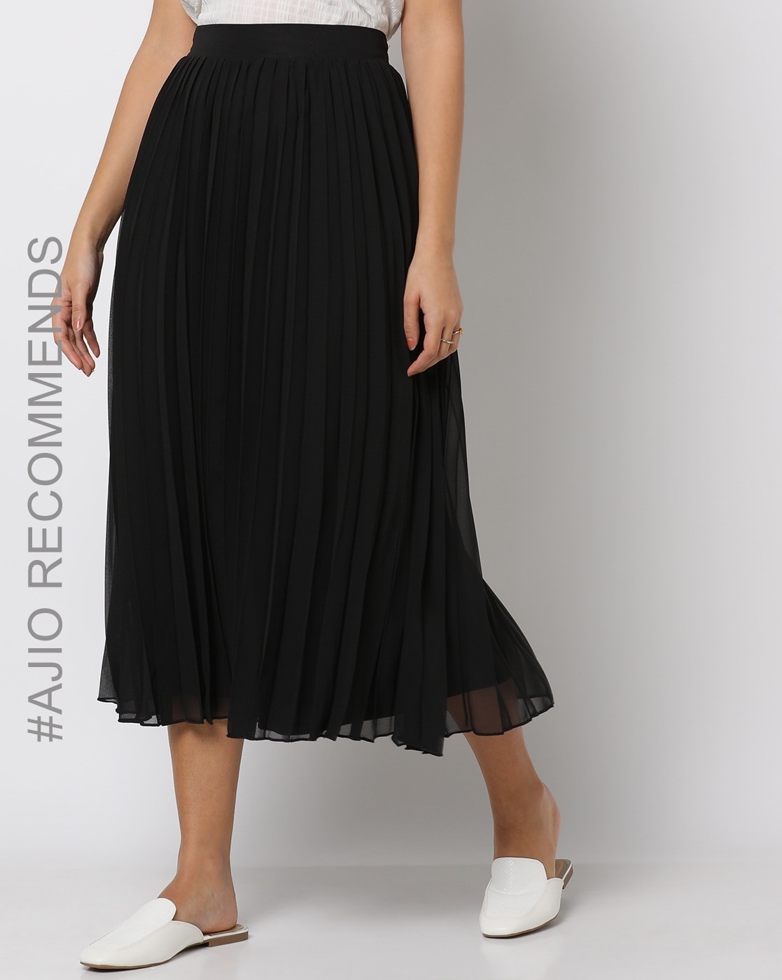 Buy Black Pleated Flared Midi Skirt Online  FableStreet
