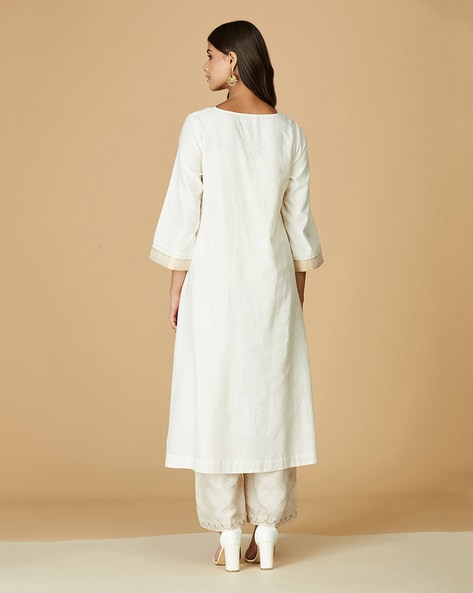 Buy Fabindia White A Line Kurti With Tucks - Kurtis for Women 1264534 |  Myntra