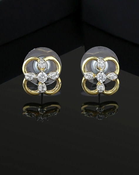 Mahi Gold Plated Exclusive Designer Love Stud Earrings with crystal st