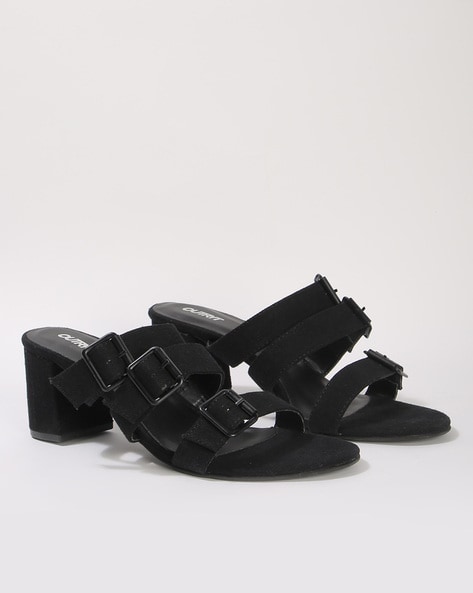 Chunky Heeled Sandals with Buckle Accent