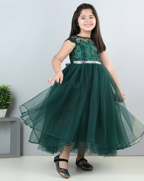Amazon.com: Girls Pageant Dresses with Sleeves Lace Appliques Tulle  Princess Flower Girl Dress Long Ball Gown Emerald Green Size 3 : Clothing,  Shoes & Jewelry