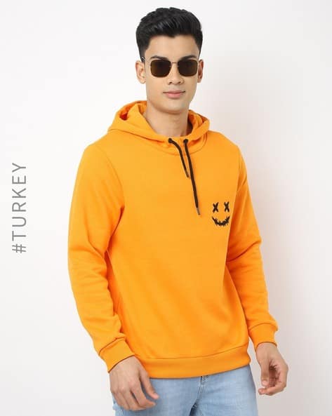 Jeans Orange And Yellow Hoodie Men's Solid Orange Hooded Sweatshirt