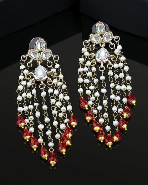 Buy New Model Gold Plated White Stone Hanging Earrings Online