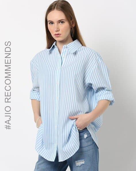 Buy Blue \u0026 White Shirts for Women by Fyre Rose Online | Ajio.com