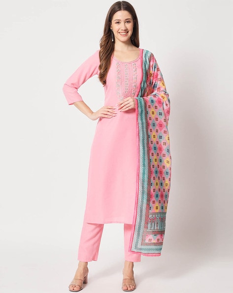 Arashi Chanderi Suit Set in Pink – Naina Jain