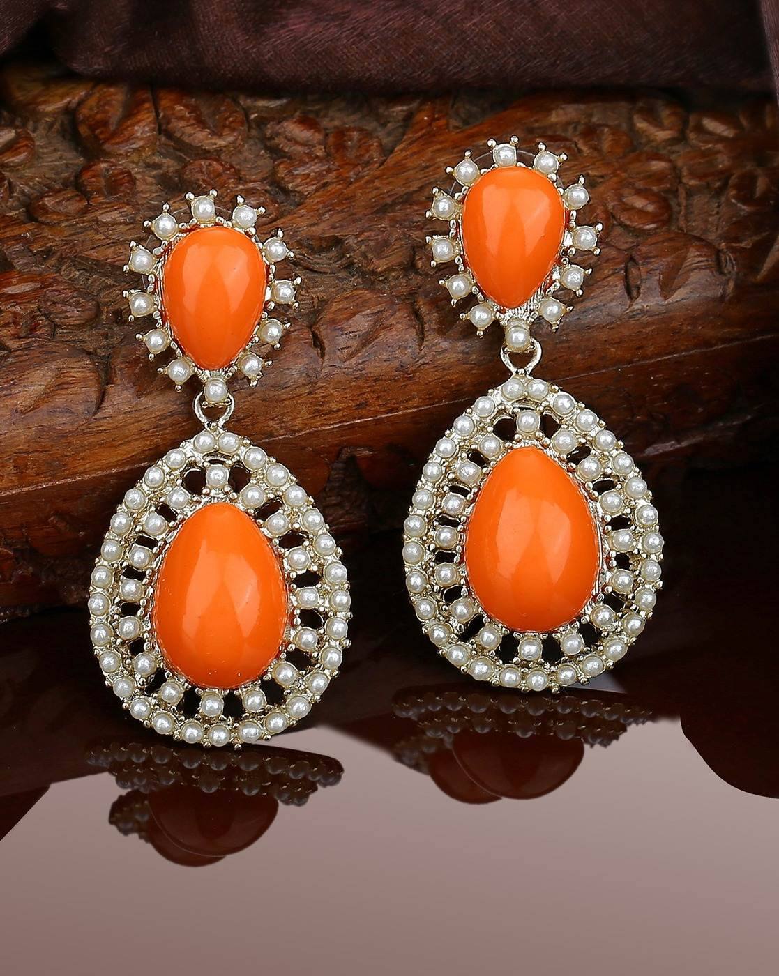 Orange colour Earrings and tikka set in mirror – Timeless desires collection