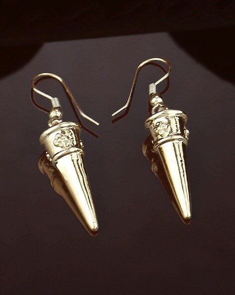 Pyramidal Sheen Gold Hook Jhumka Earrings