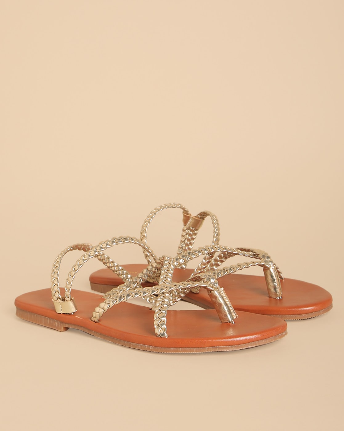 Buy Gold Flat Sandals for Women by Acai Online Ajio