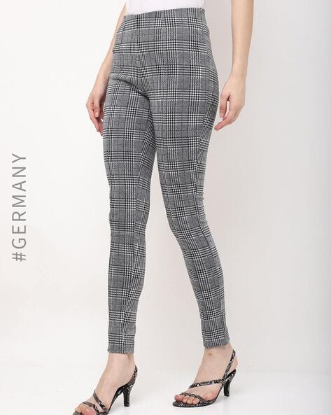 Buy QUECY Women Elegant Plaid High Waisted Pants Work Office Skinny  Trousers with Pocket Black and White S at Amazonin