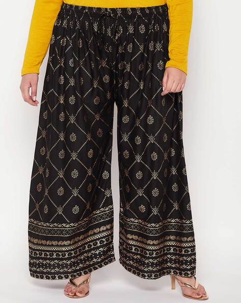 Geometric Printed Palazzos with Elasticated Drawstring Waist Price in India
