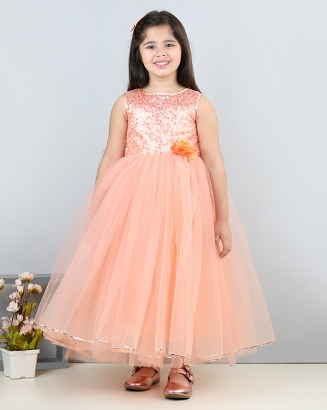 Toy Balloon Kids Baby Pink Emblished Full Length Girls Gown Dress :  Amazon.in: Toys & Games