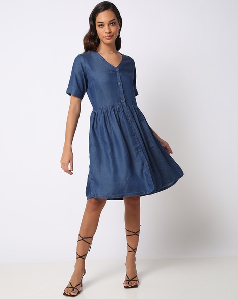 Erre Flutter Sleeve Fit & Flare Dress, Navy