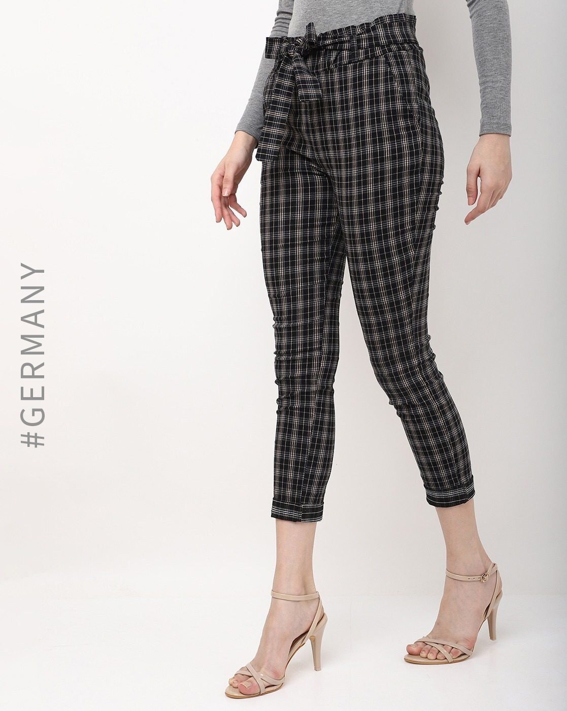 FOREIGNA Diamond-Eye Checkered Pants - Grey/Black