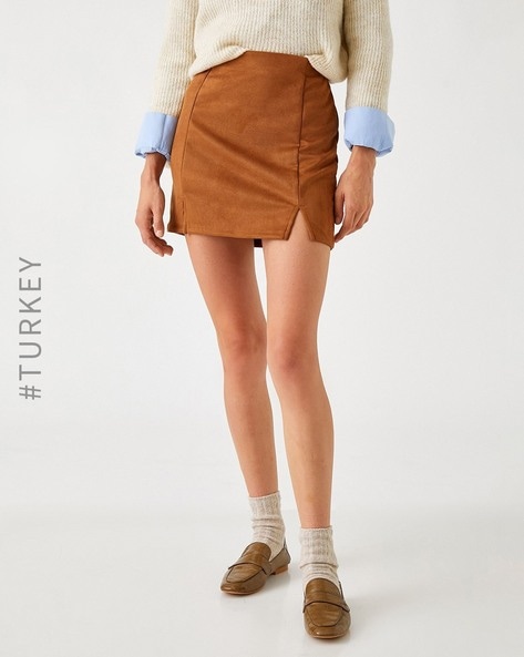 Brown mini pencil skirt hotsell