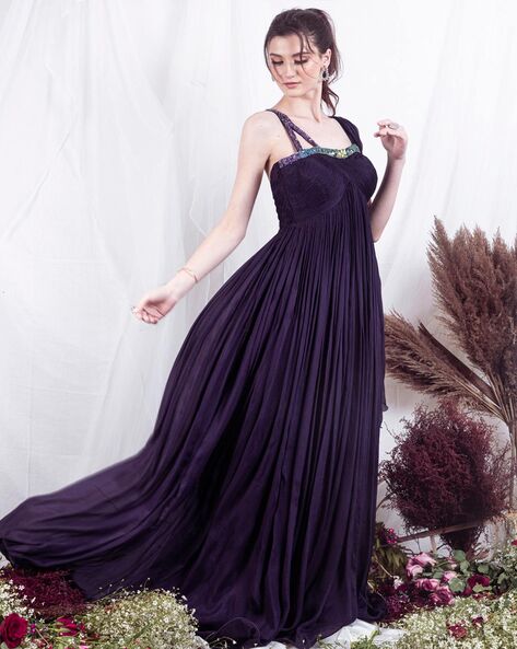 Callie Long Sleeve Wrap Dress Diamond Vine Dark Purple - Fair Trade Dresses  | Mata Traders