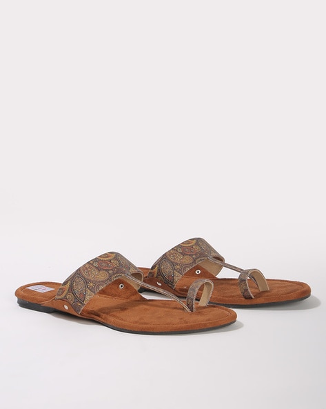 Cherry Red & Dark Brown Leather Kolhapuri Sandals