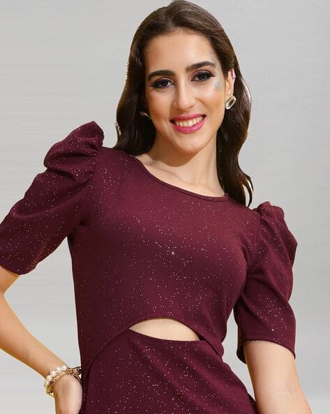 Embellished Round-Neck Bodycon Dress