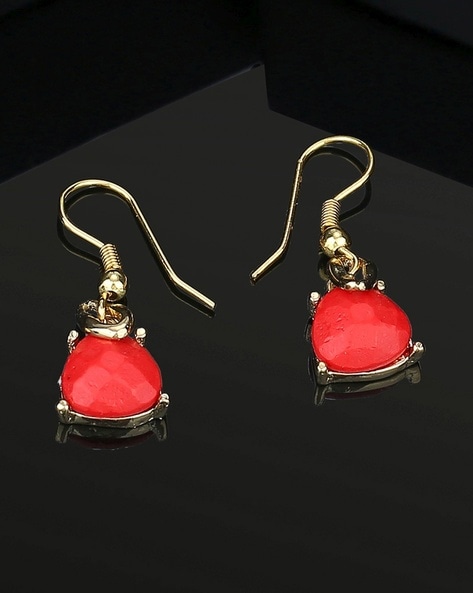 Designer Dangler Hanging Earrings Red Coral Stone in 92.5 Sterling Silver  for Girls and Women. Best Stylish Birthday Anniversary Gift for Sister  Bhabhi Wife Mother Friend