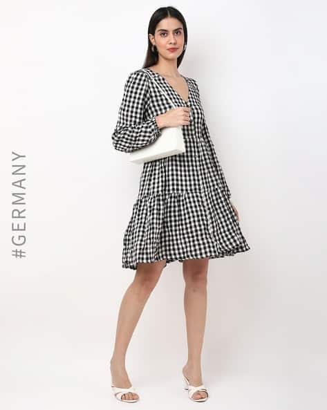 Ladies Dresses Zara Black And White Gingham Dress Midi Dress Zara