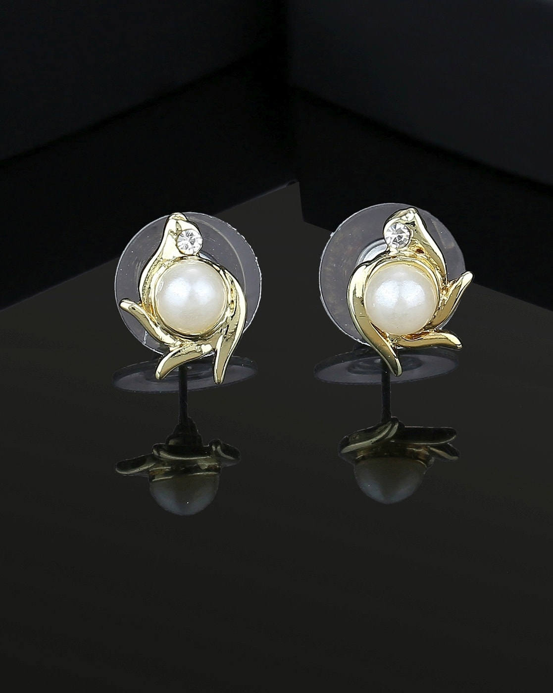 Pearl Stud Earrings in 18K Yellow Gold with Pearls and Diamonds, 14mm |  David Yurman