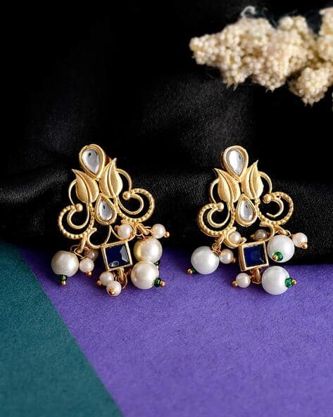 Kundan-Studded Drop Earrings
