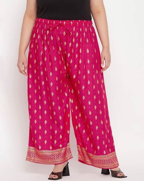 Floral Printed Palazzos with Elasticated Drawstring Waist Price in India