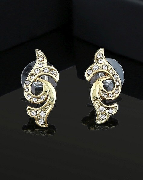 Buy Unique Grape Leaf Design White Stone Bali Earrings for Girls