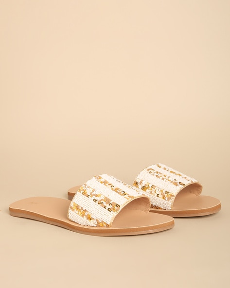 White embellished flat on sale sandals