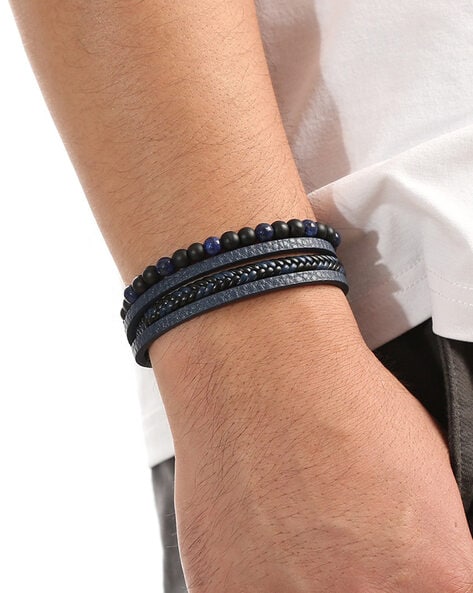 Pandora Moments Round Clasp Blue Braided Leather Bracelet | Sterling silver  | Pandora US