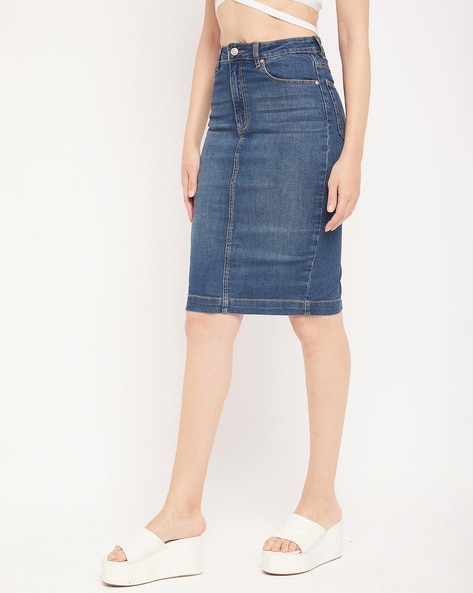 Buy Blue Denim Pencil Fit Skirt For Women by Ekastories Online at Aza  Fashions.