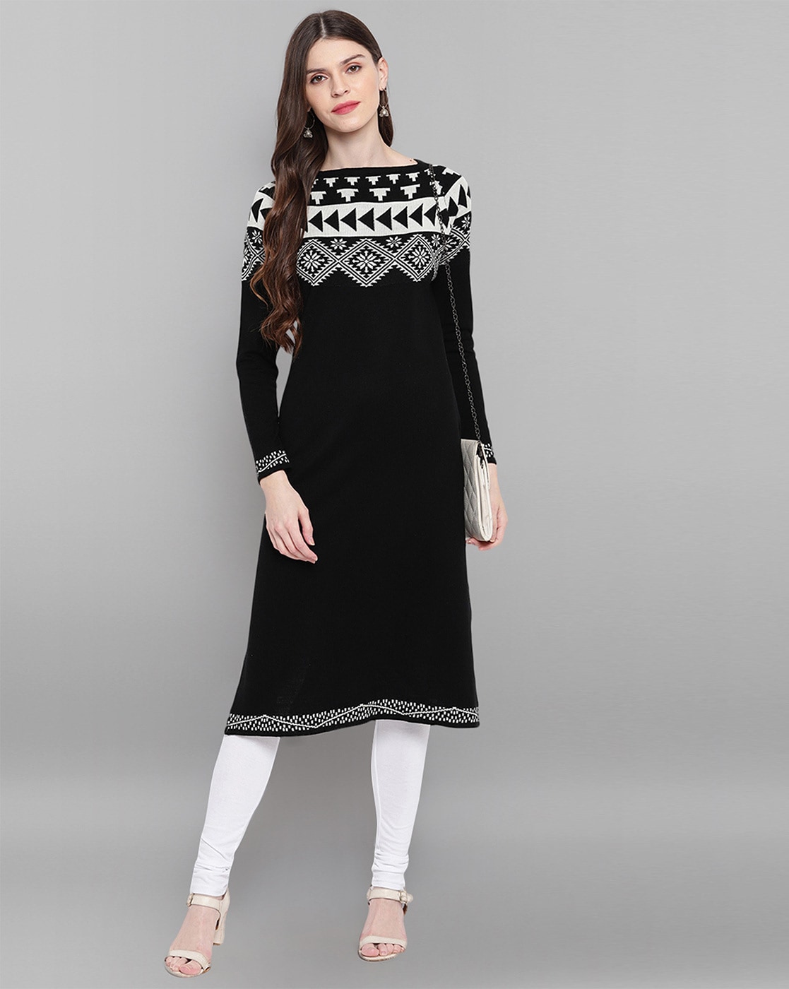 HK colours of fashion Women Black & Grey Printed Kurta with Trouser Set -  Absolutely Desi