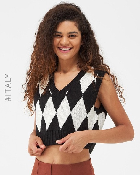 Argyle sweater crop discount top