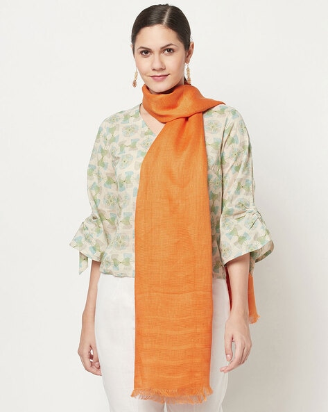 Women Woven Stole with Frayed Hem Price in India
