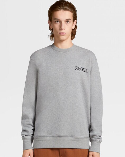 Buy Zegna Brand Print Crew-Neck Sweatshirt