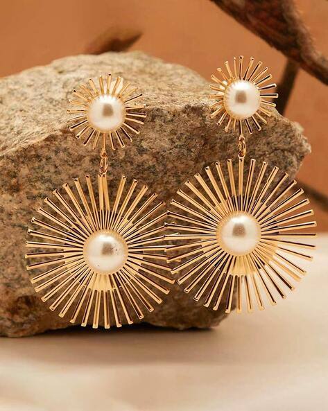 Jewels galaxy Gold-Plated Stone-Studded Drop Earrings