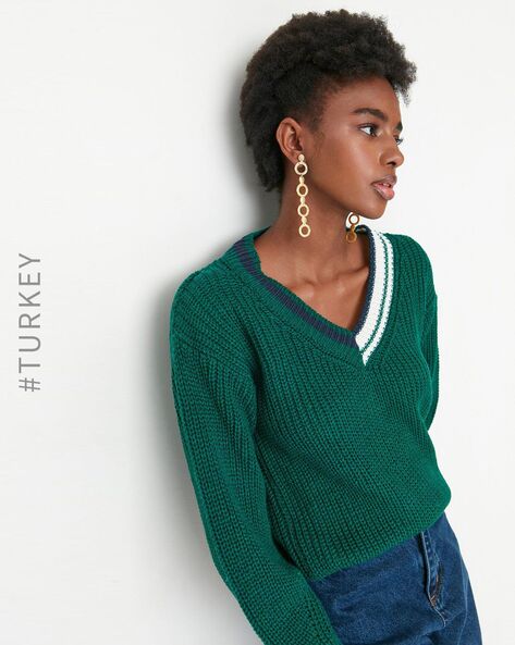 Chunky-knit v-neck sweater - Woman