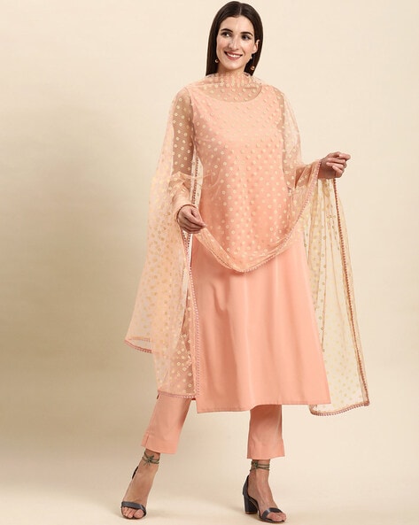 Peach georgette 2025 solid straight kurta