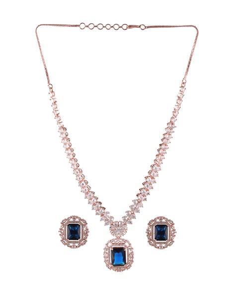 jazz and sizzle American Diamond Rose Gold Plated Jewellery Set Gold-plated  Plated Brass Necklace Set Price in India - Buy jazz and sizzle American  Diamond Rose Gold Plated Jewellery Set Gold-plated Plated