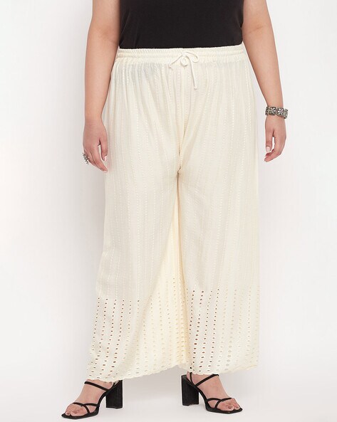 Striped Palazzos with Elasticated Drawstring Waist Price in India