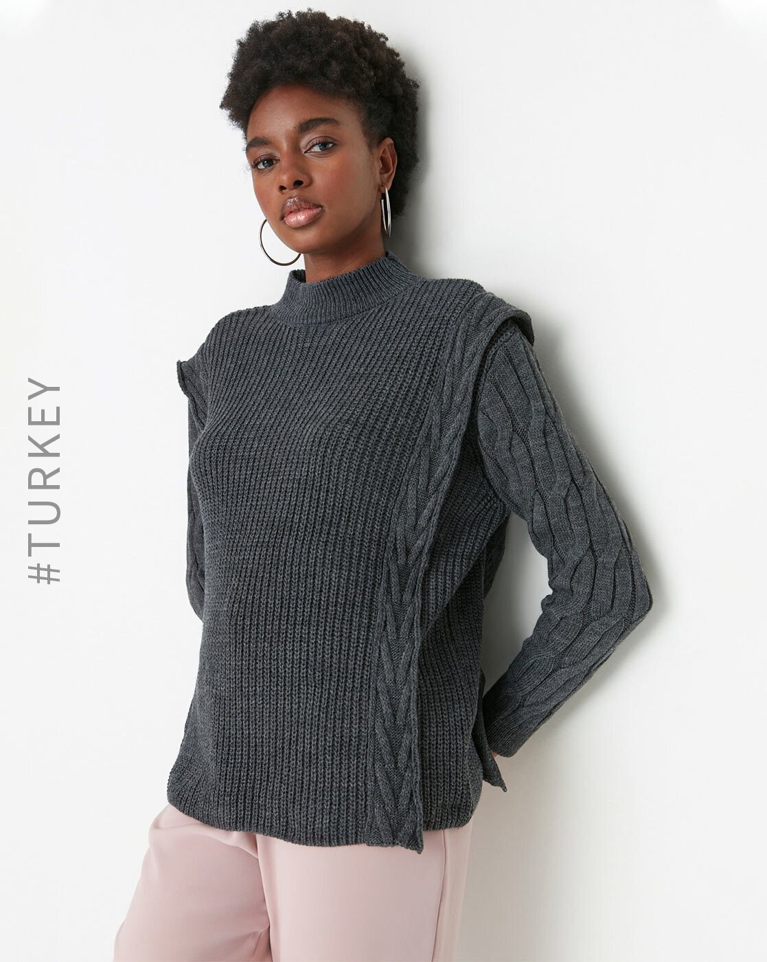 Cable-Knit Highneck Pullover