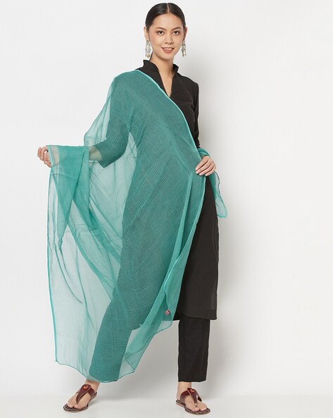 Checked Woven Dupatta with Stitched Hem Price in India